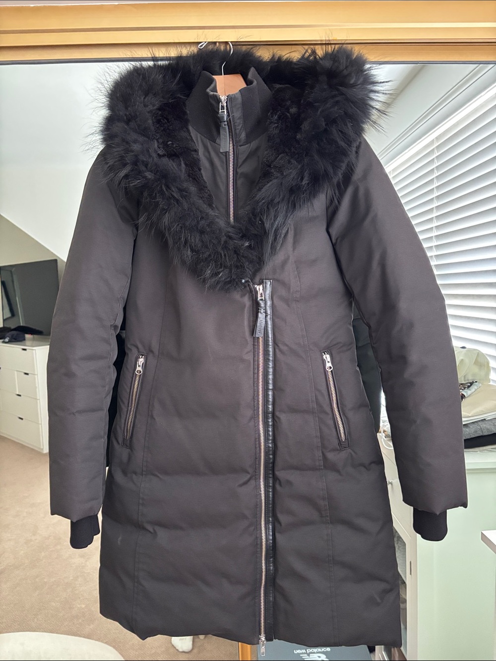 Mackage Black Puffer Jacket with Fur Trim and Hood